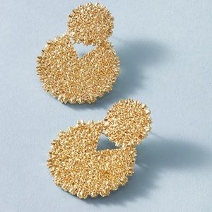 Gold Color Texture Metal Geo Design Earrings New